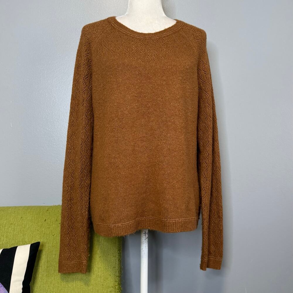 Kuhl Sonata Pointelle Brown Wool Pullover Crew Neck Sweater